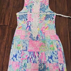 Lilly Pulitzer Alexa Shift Dress Multi Pop Up Summer Dress Patch Pattern Size 8
